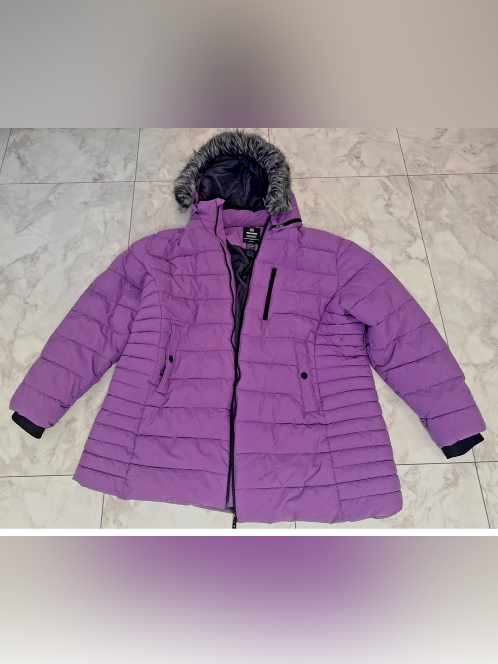 Wantdo Puffer Jacket Coat Womens 4X Purple Faux Fur Hood Padded Winter Thick